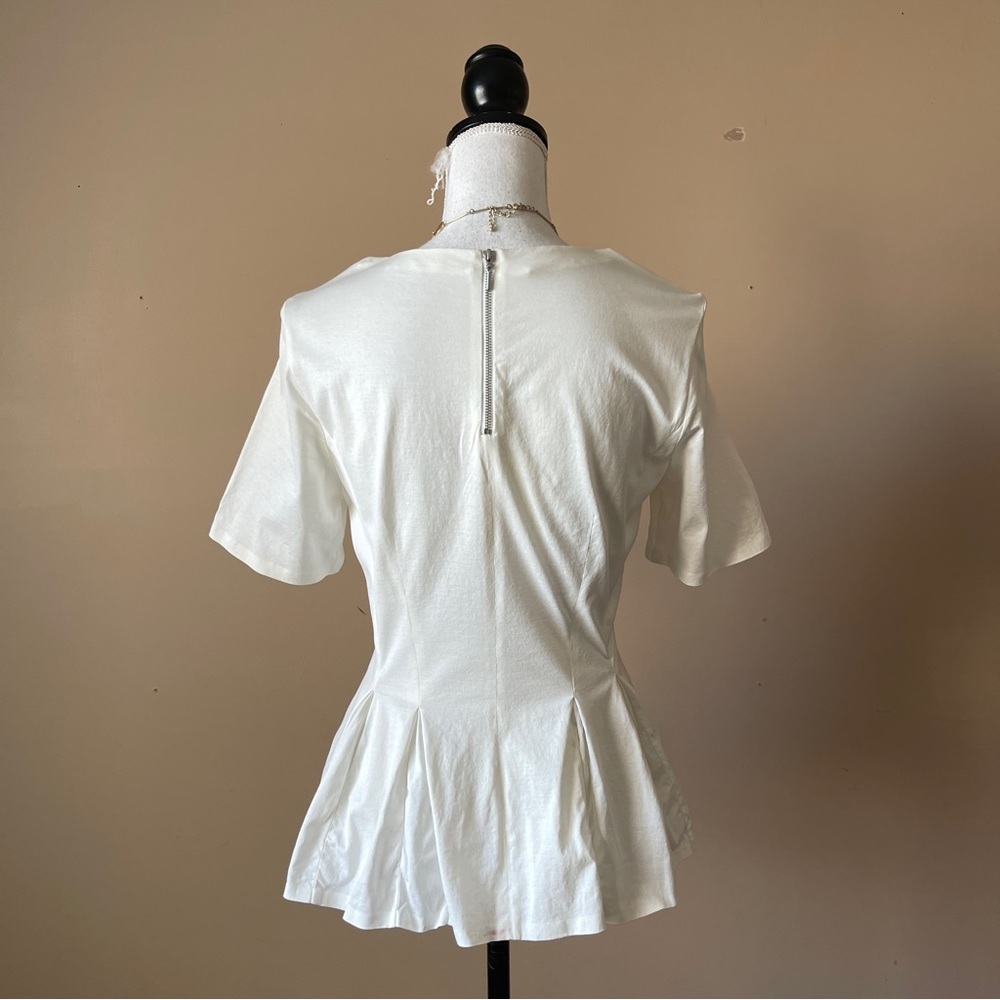 REBECCA TAYLOR | White Mixed Media Peplum Top Sz M - Picture 5 of 8